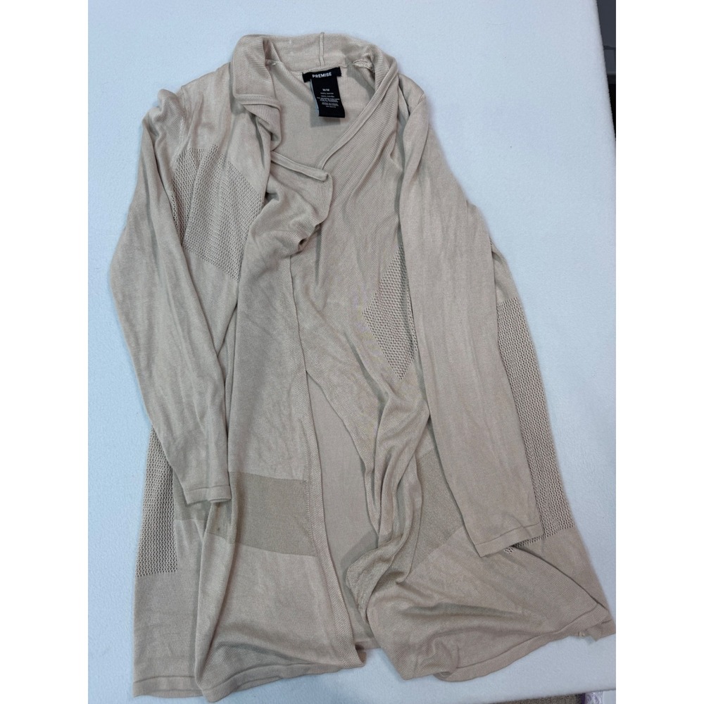 Premise Stone Manor Beige Open Front Pointelle Knit Cardigan P081701 Medium